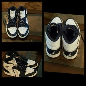 Navy Blue and White Air Jordan 1s